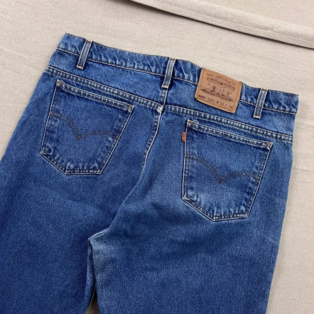 VTG Levis 505 Mens Orange Tab Regular Fit Straight Leg Jeans Medium Wash 37x32.5